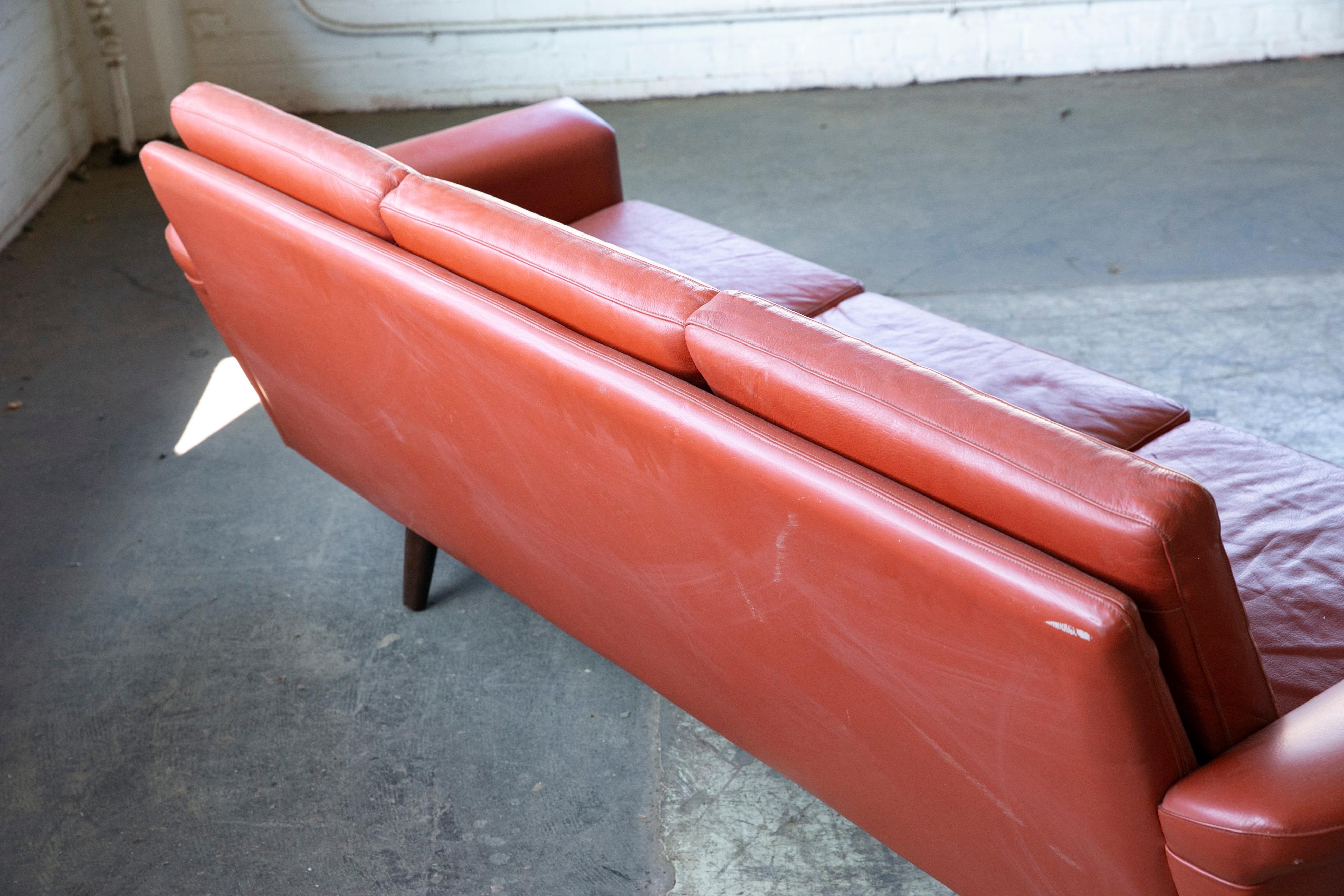 Classic Danish Mid-Century Sofa in Rust Red Colored Leather by Georg Thams 4