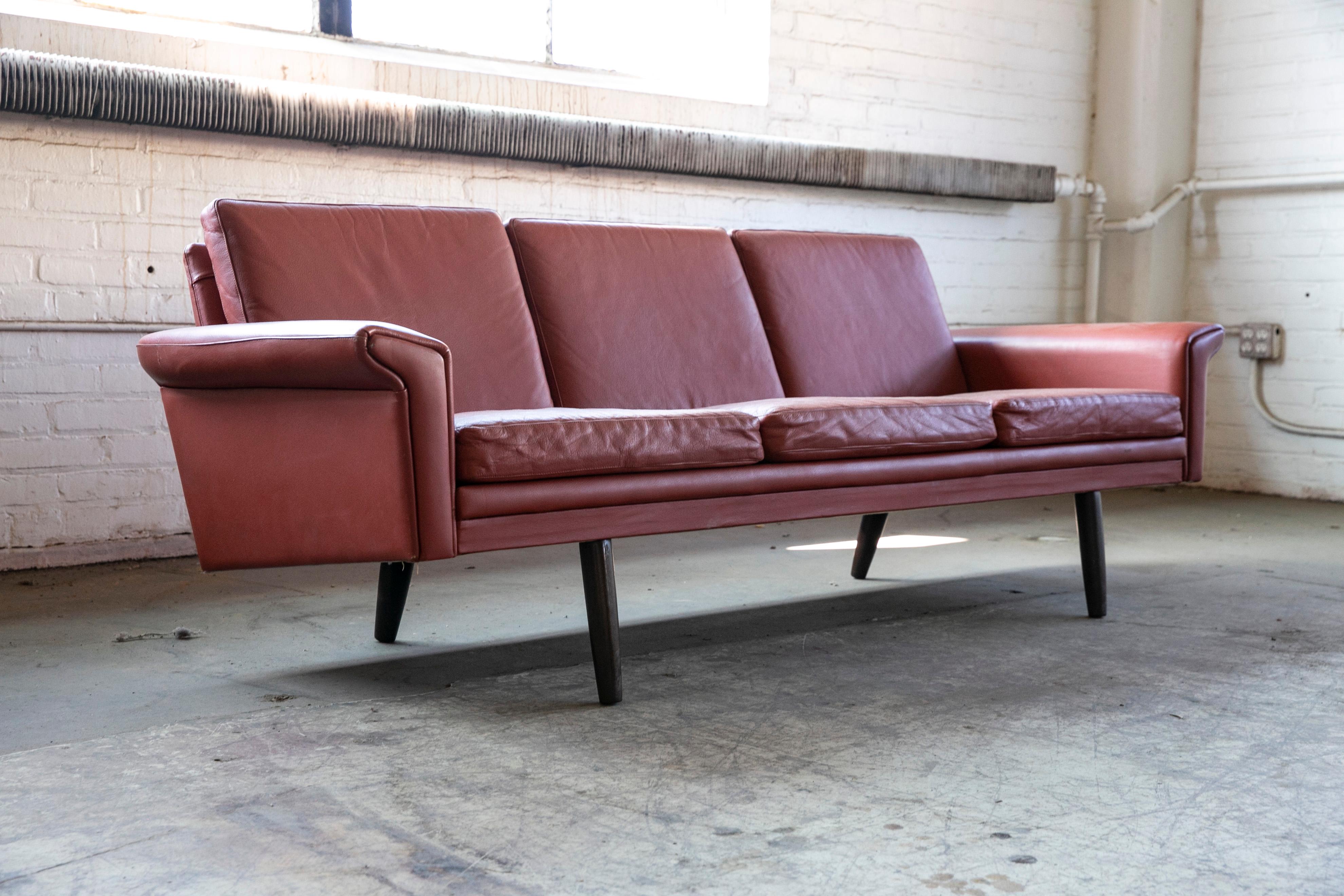 Mid-Century Modern Classic Danish Mid-Century Sofa in Rust Red Colored Leather by Georg Thams