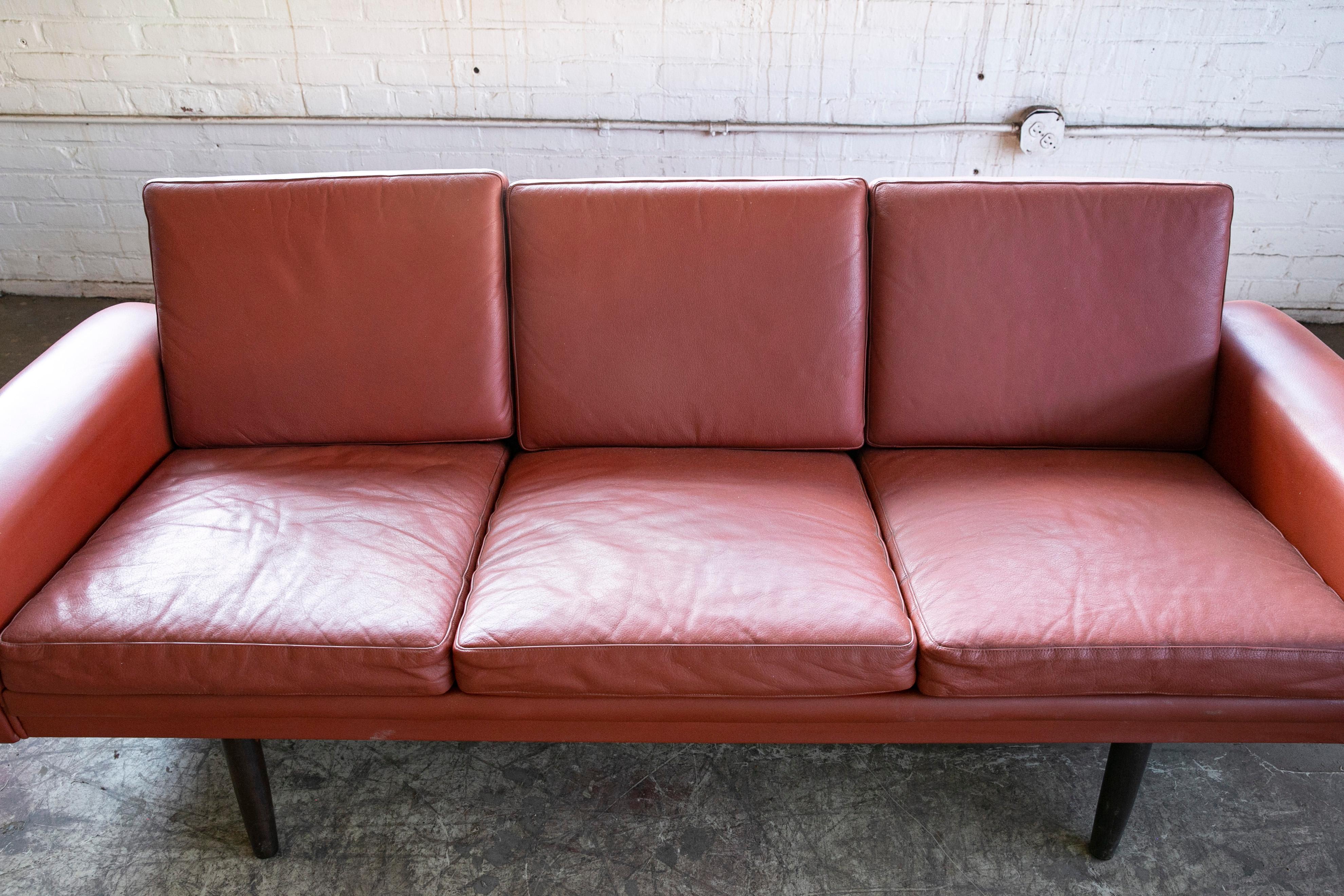 Mid-20th Century Classic Danish Mid-Century Sofa in Rust Red Colored Leather by Georg Thams