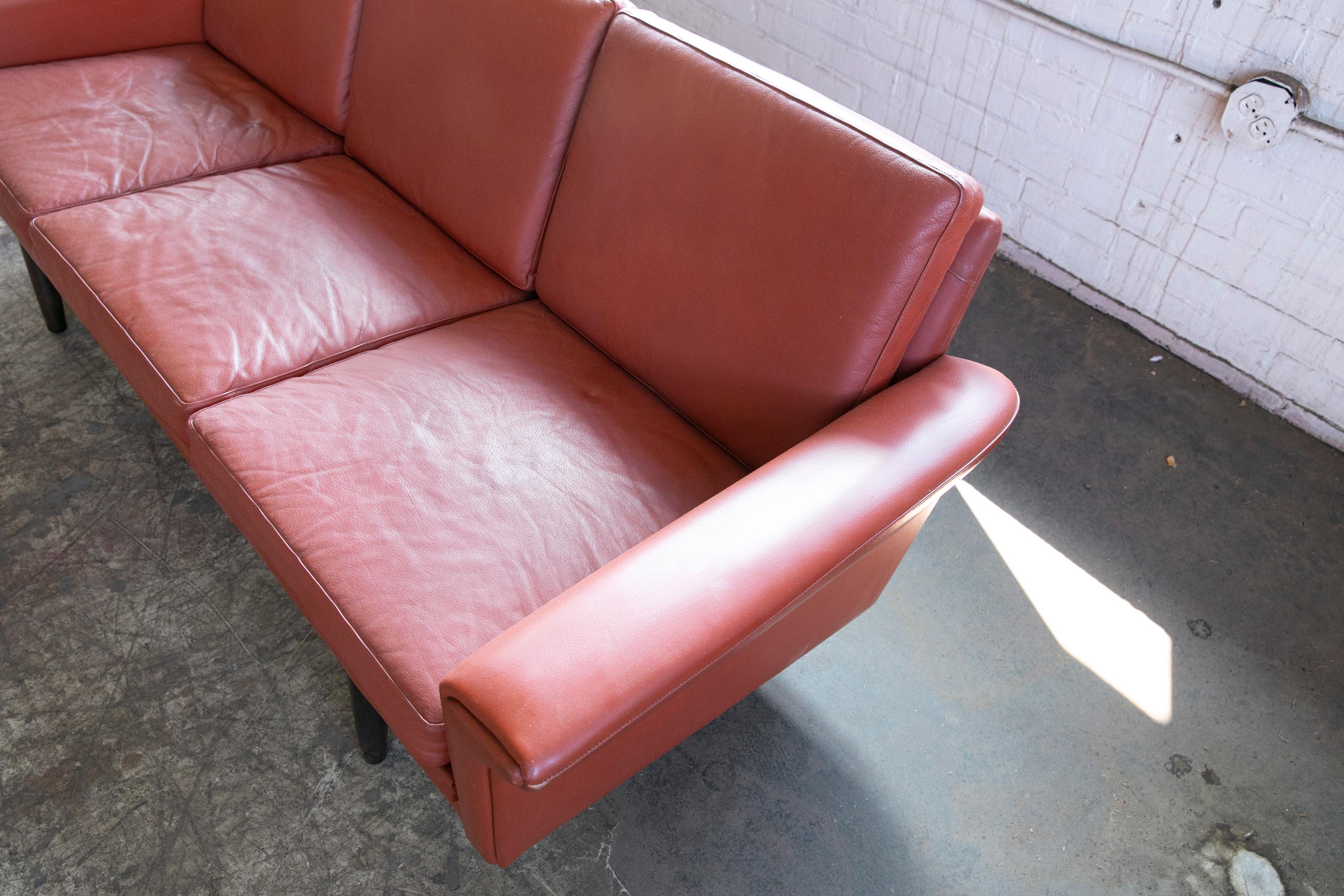 Classic Danish Mid-Century Sofa in Rust Red Colored Leather by Georg Thams 1