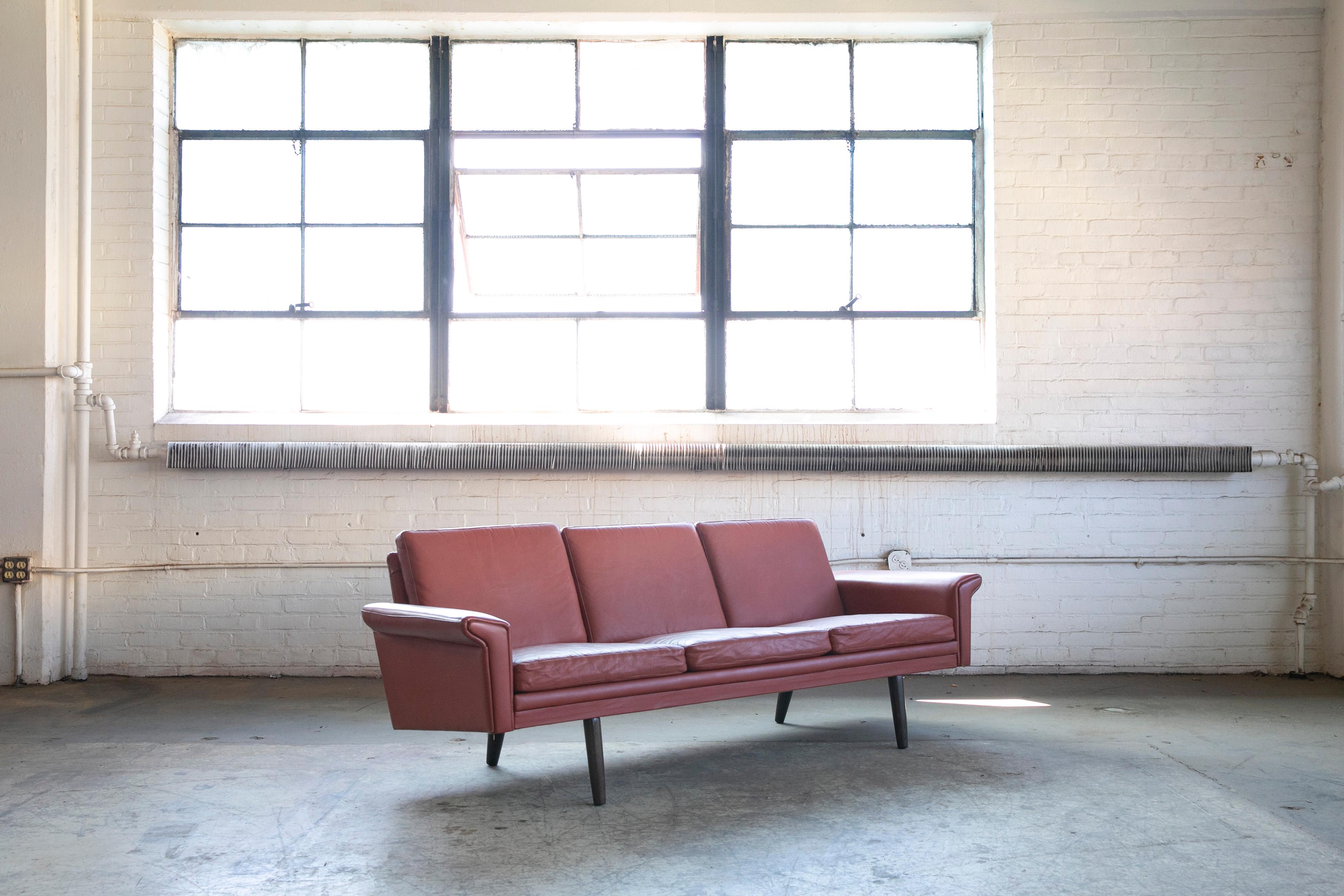 Classic Danish Mid-Century Sofa in Rust Red Colored Leather by Georg Thams 2