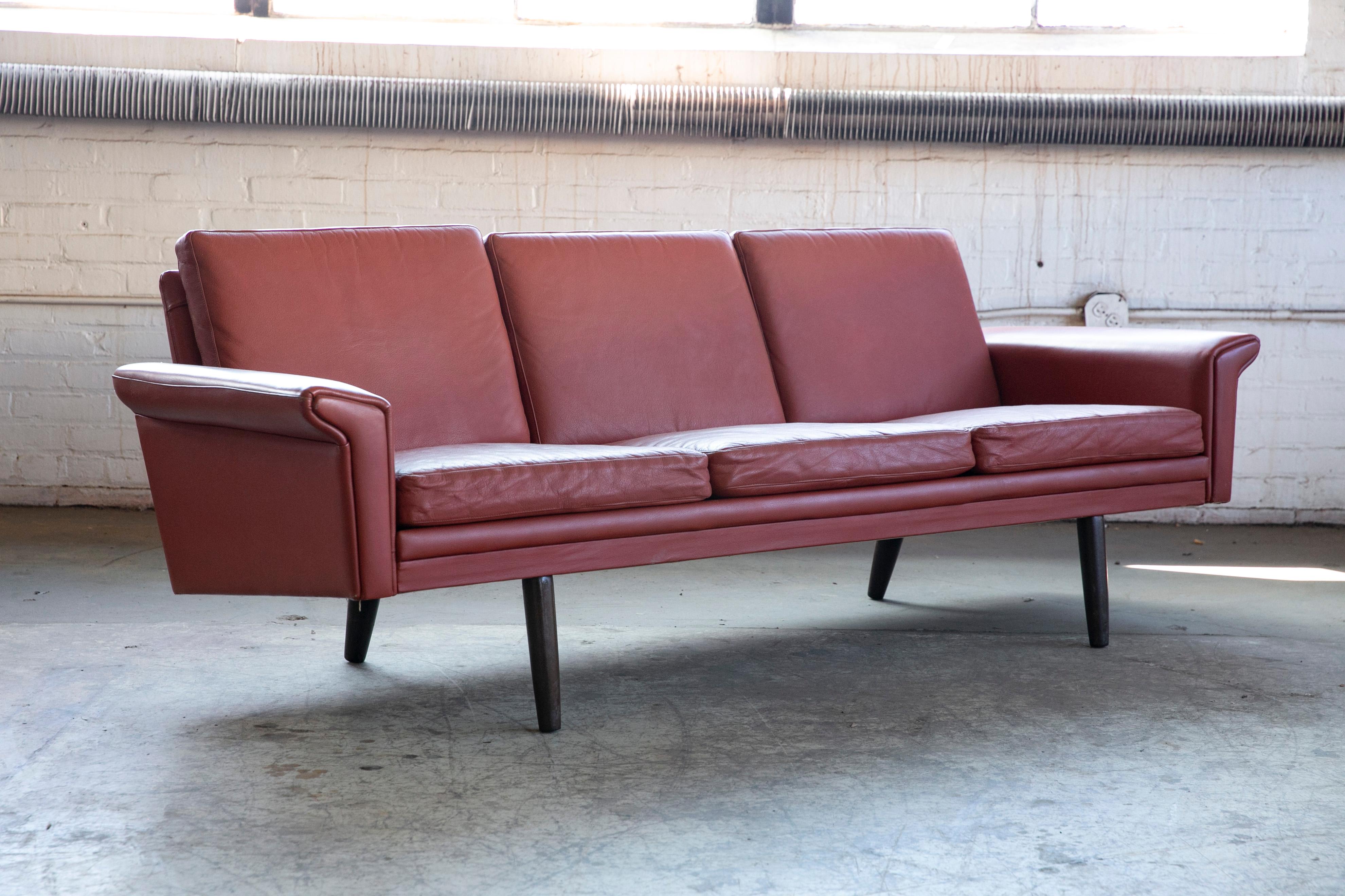 Classic Danish Mid-Century Sofa in Rust Red Colored Leather by Georg Thams 3
