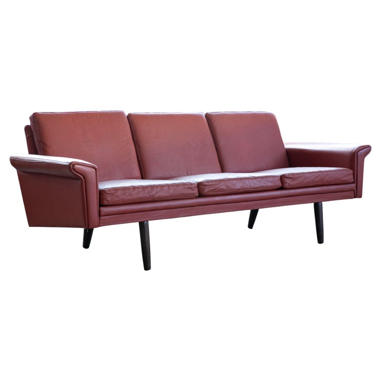 Classic Danish MidCentury Sofa in Rust Red Colored Leather by