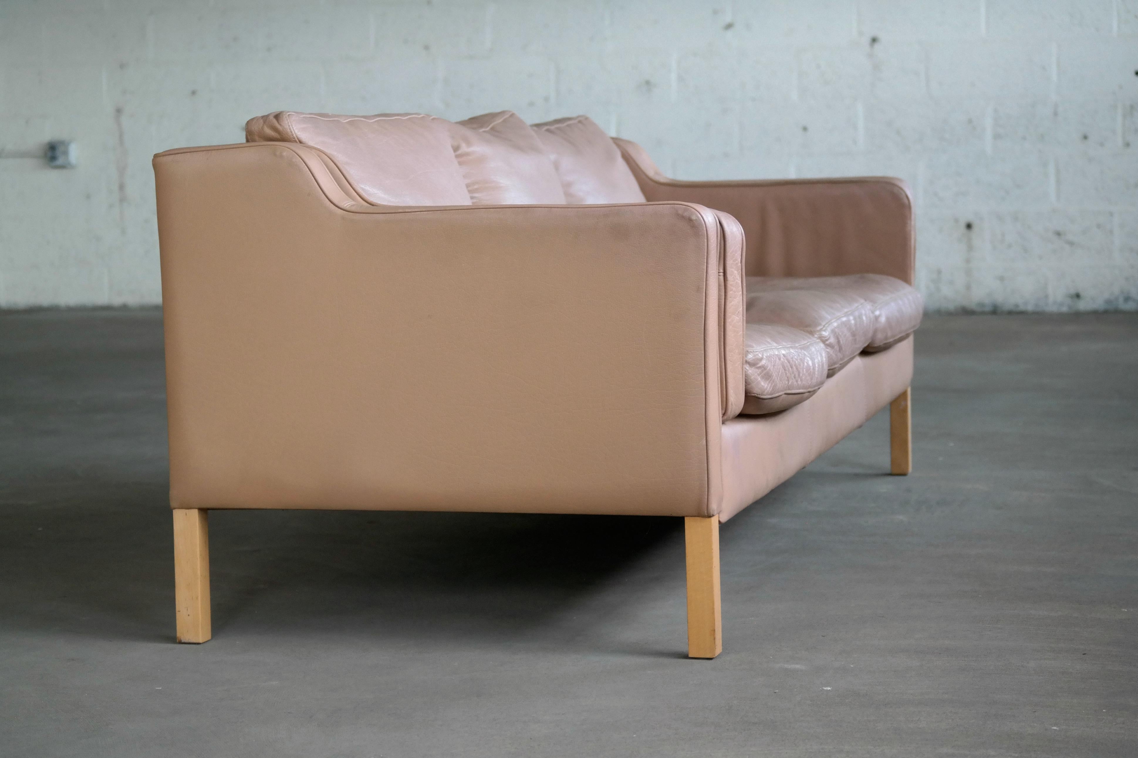Classic Danish Midcentury Sofa in Tan Leather in the Style of Børge Mogensen 9