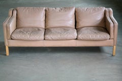 Classic Danish Midcentury Sofa in Tan Leather in the Style of Børge Mogensen