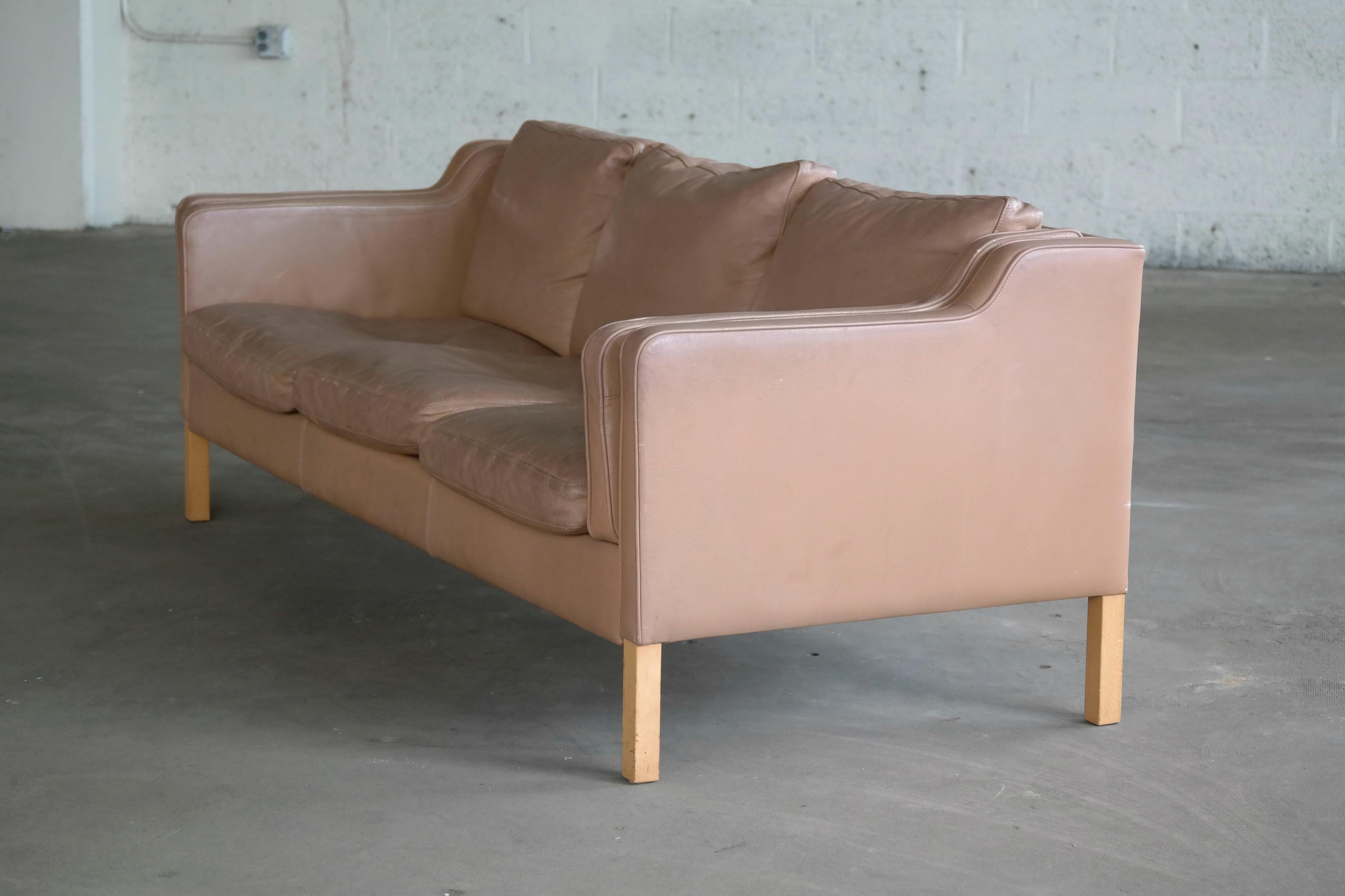 Classic Danish Midcentury Sofa in Tan Leather in the Style of Børge Mogensen 3