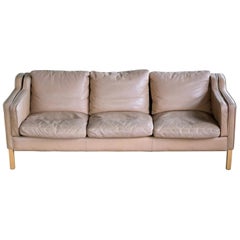 Classic Danish Midcentury Sofa in Tan Leather in the Style of Børge Mogensen