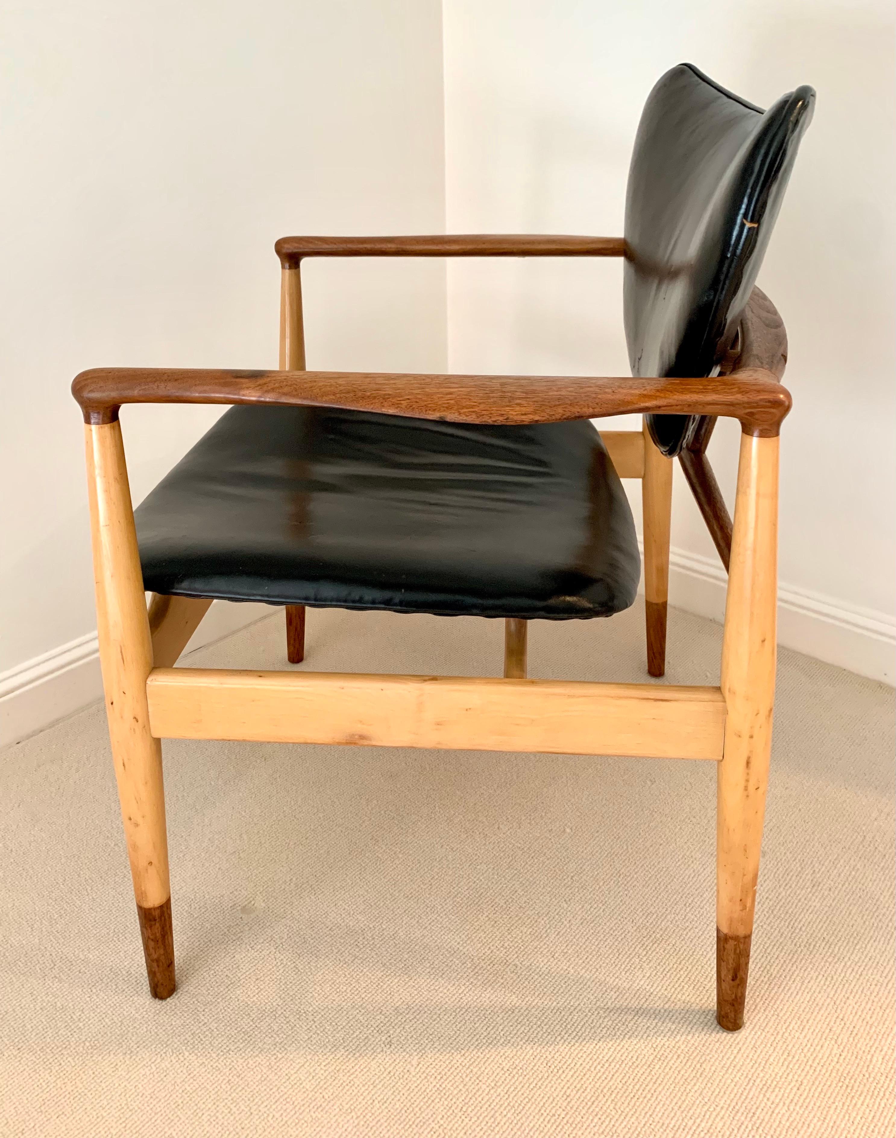 Classic Danish Modern Finn Juhl #48 Rare Maple, Walnut and Leather Chair Vodder 5
