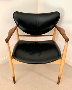 Classic Danish Modern Finn Juhl #48 Rare Maple, Walnut and Leather Chair Vodder