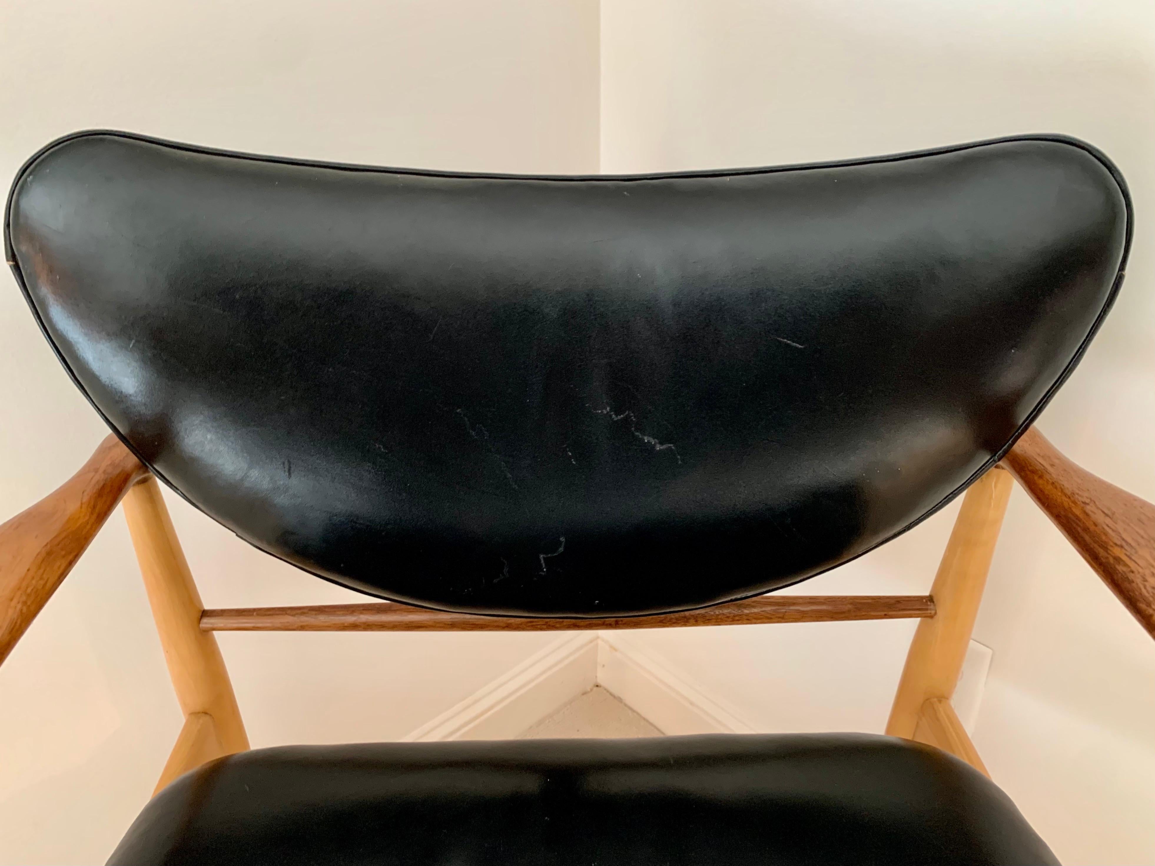 Classic Danish Modern Finn Juhl #48 Rare Maple, Walnut and Leather Chair Vodder 2