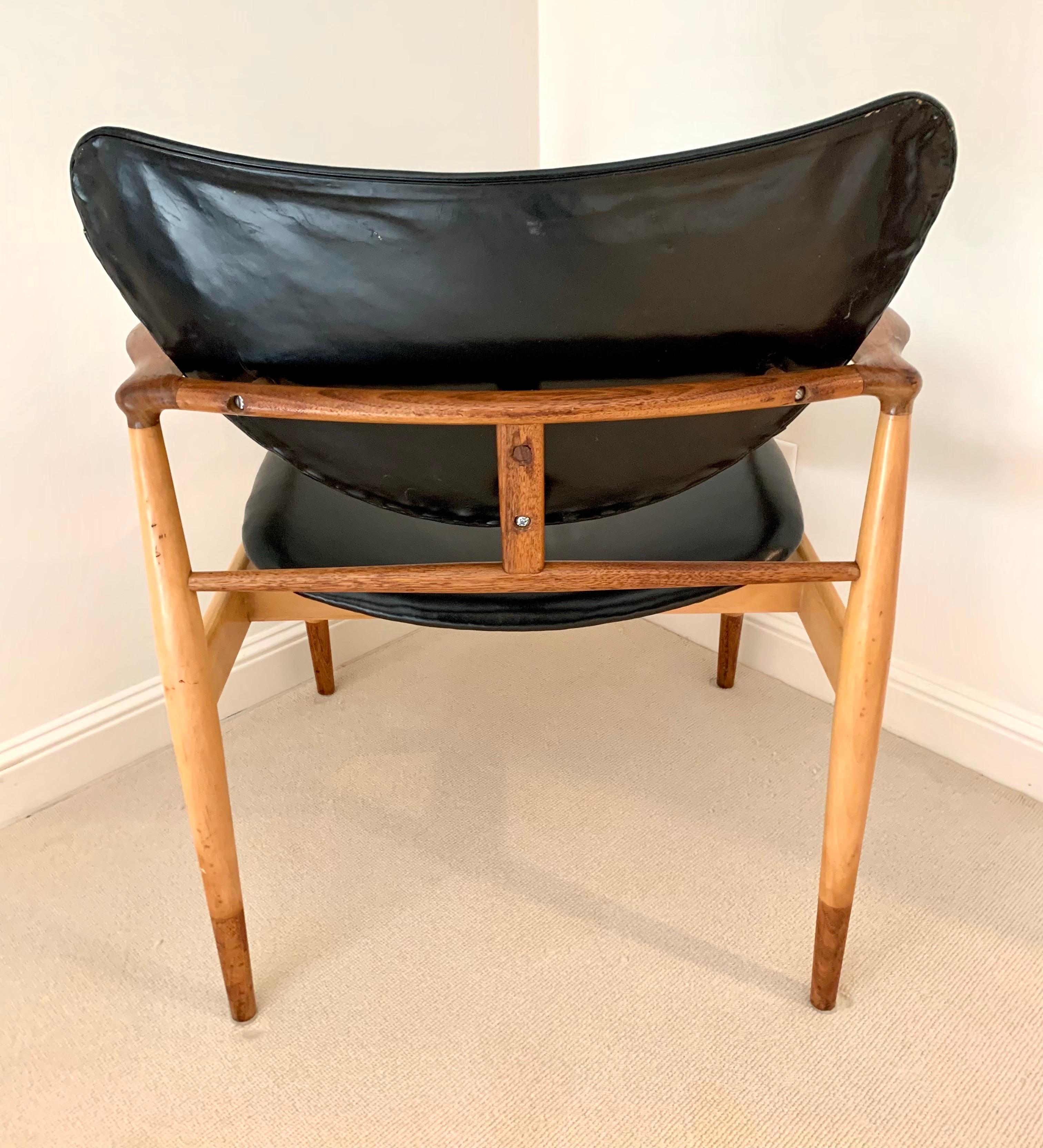 Classic Danish Modern Finn Juhl #48 Rare Maple, Walnut and Leather Chair Vodder 3