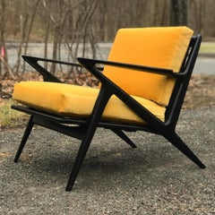 Mid Century Lounge Chair in Ebony and Goldenrod Velvet by Poul Jensen for Selig
