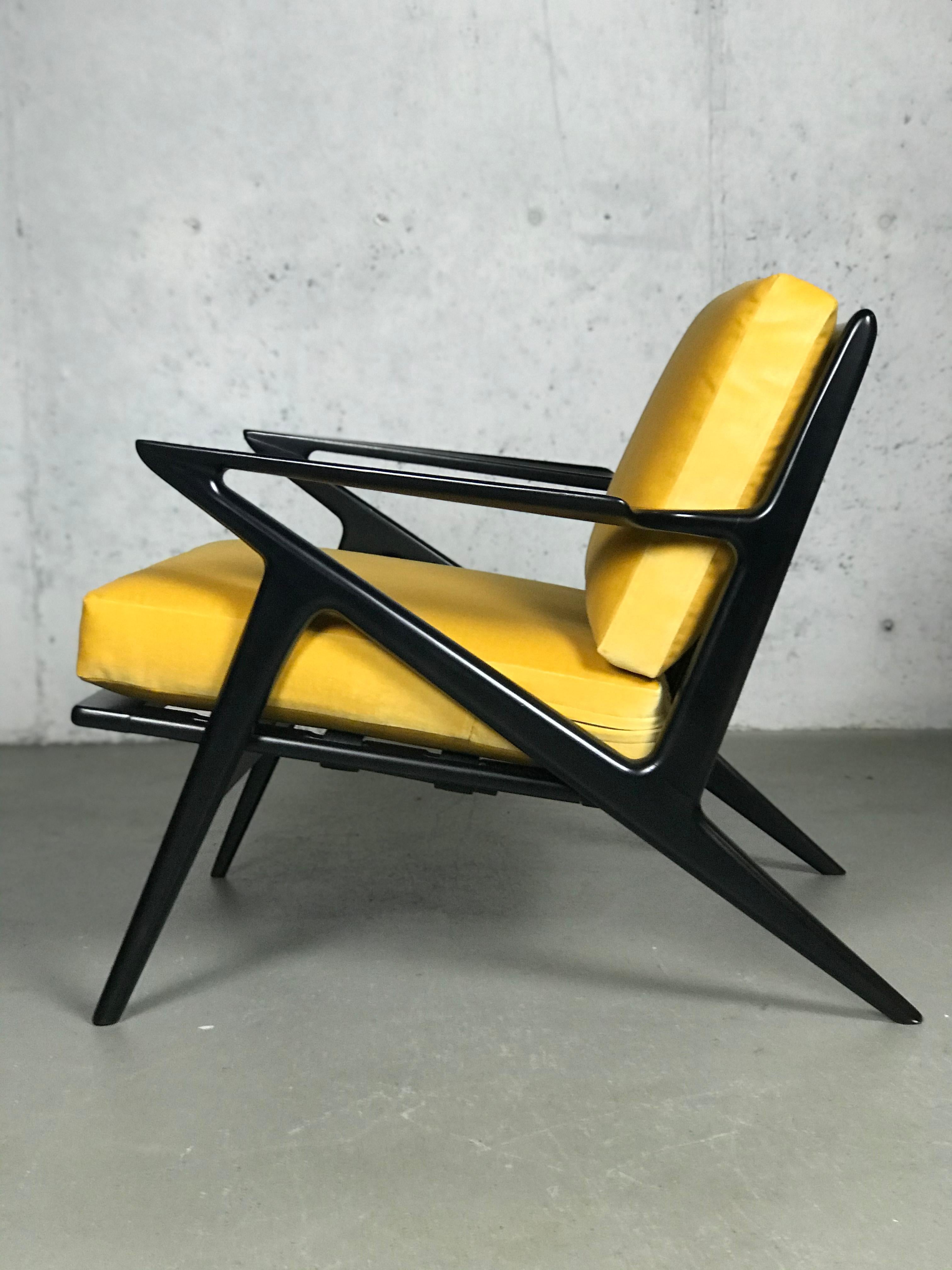 Mid-20th Century Mid Century Lounge Chair in Ebony and Goldenrod Velvet by Poul Jensen for Selig For Sale