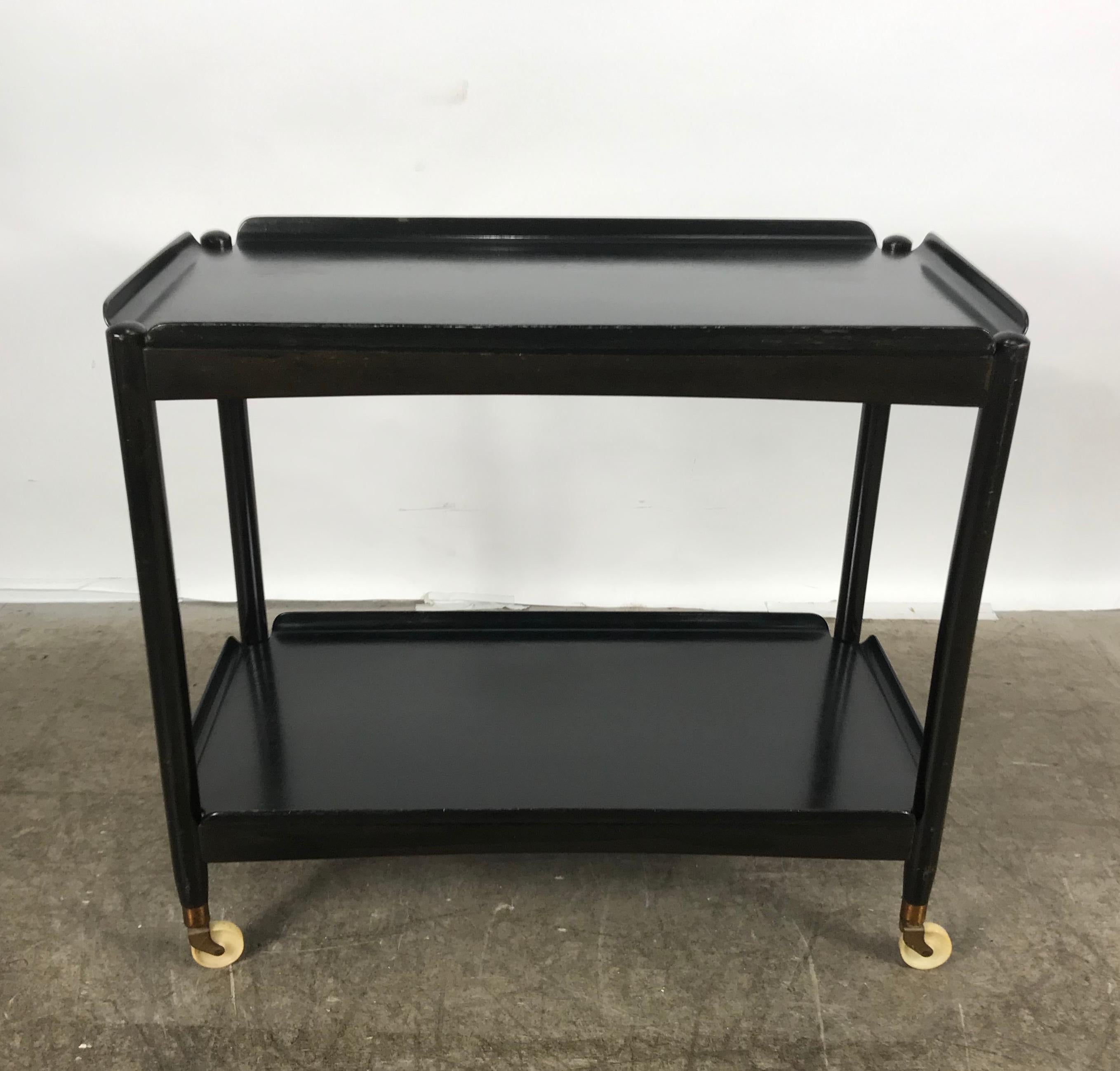 Classic Danish Modernist Two-Tier Collapsible Rolling Tray Table / Serving Cart (Dänisch)