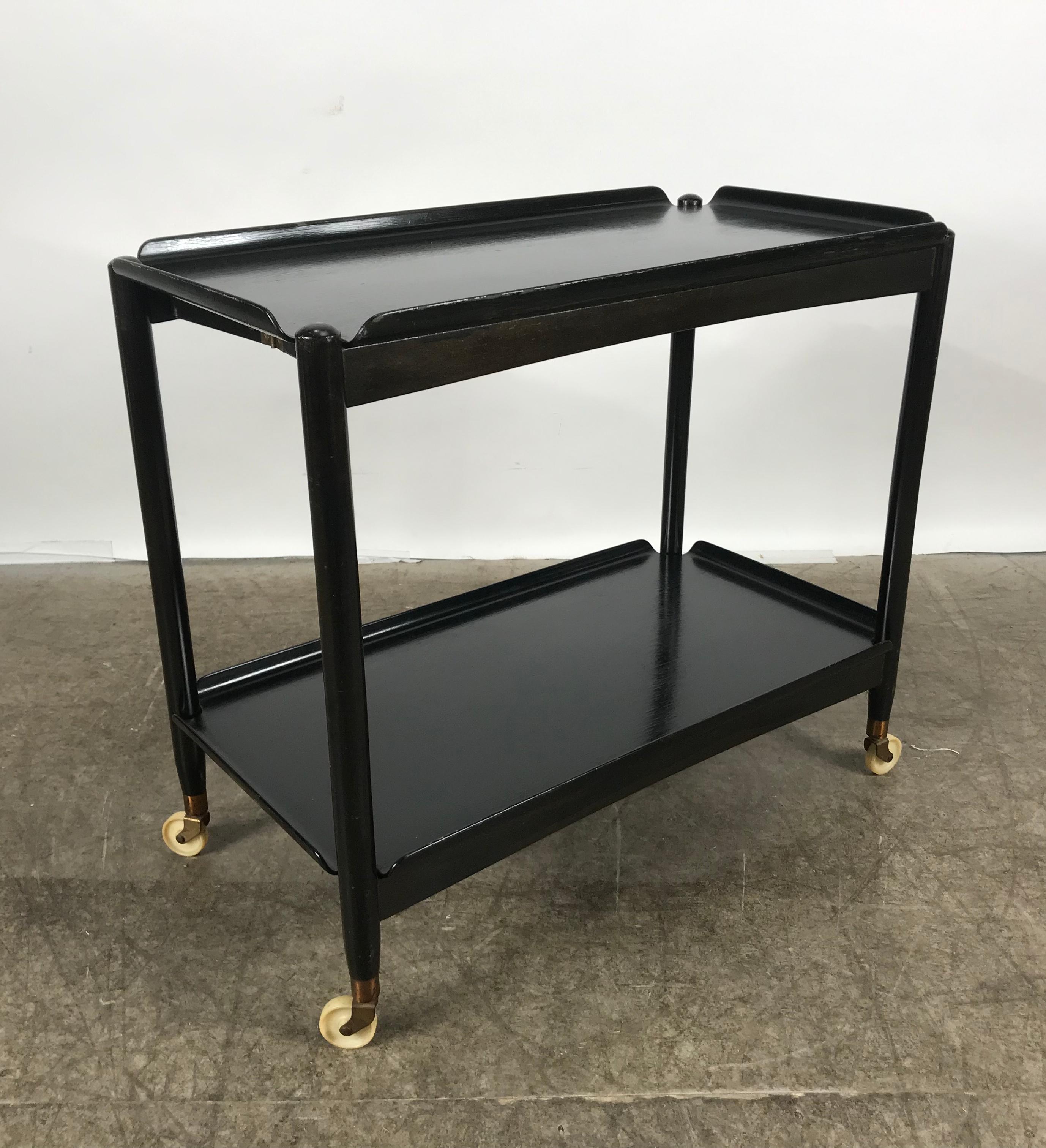 Classic Danish Modernist Two-Tier Collapsible Rolling Tray Table / Serving Cart (Lackiert)