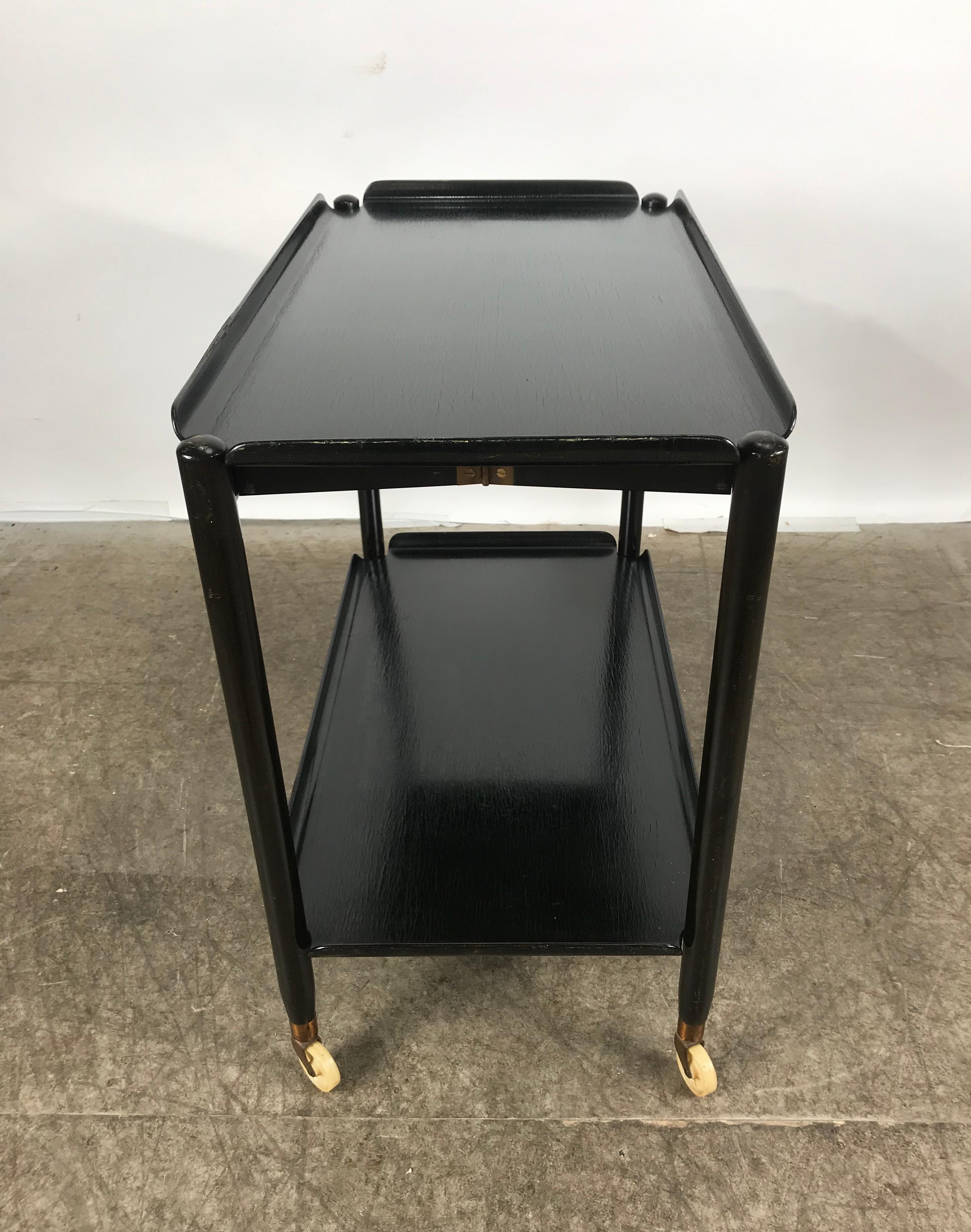 Lacquered Classic Danish Modernist Two-Tier Collapsible Rolling Tray Table / Serving Cart