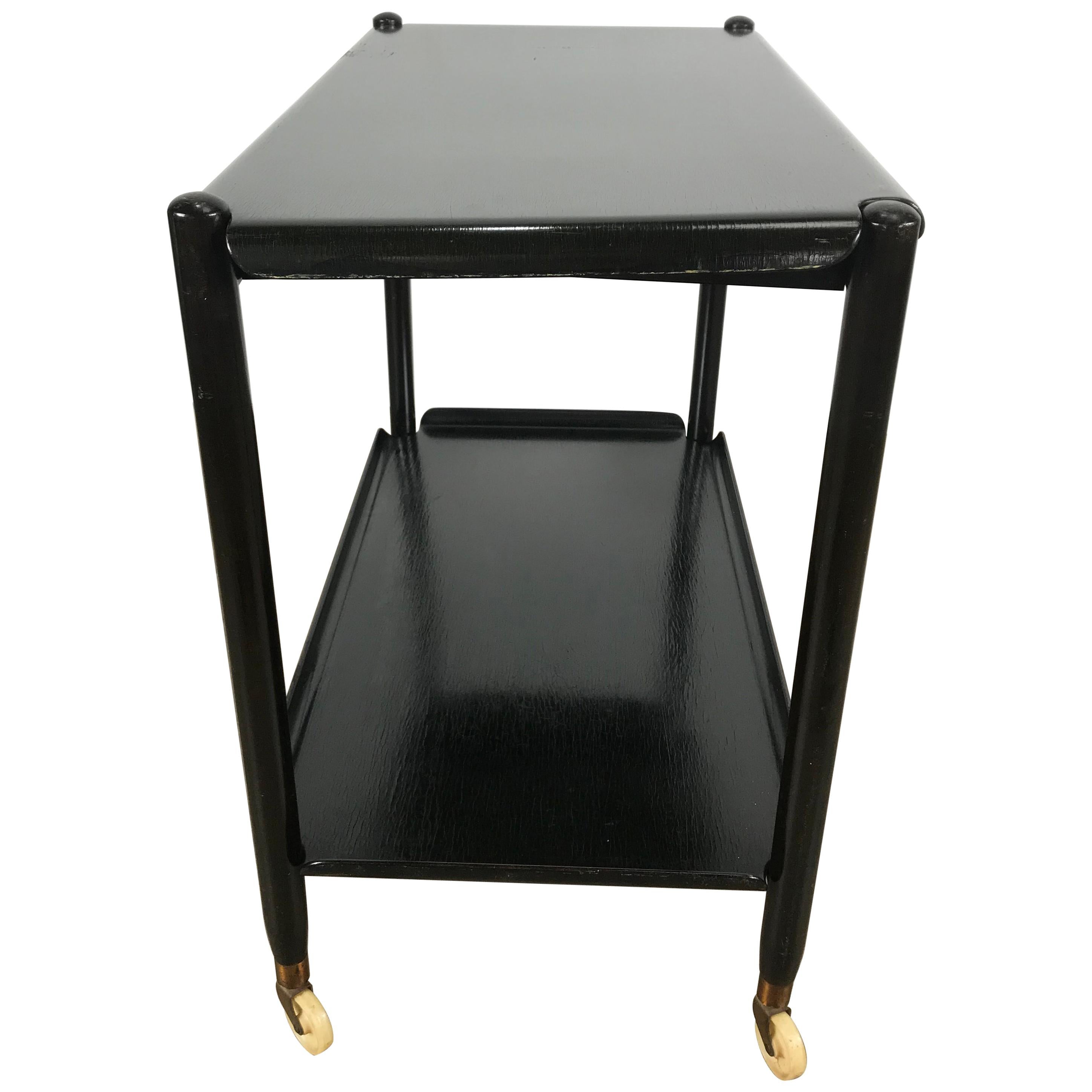 Classic Danish Modernist Two-Tier Collapsible Rolling Tray Table / Serving Cart