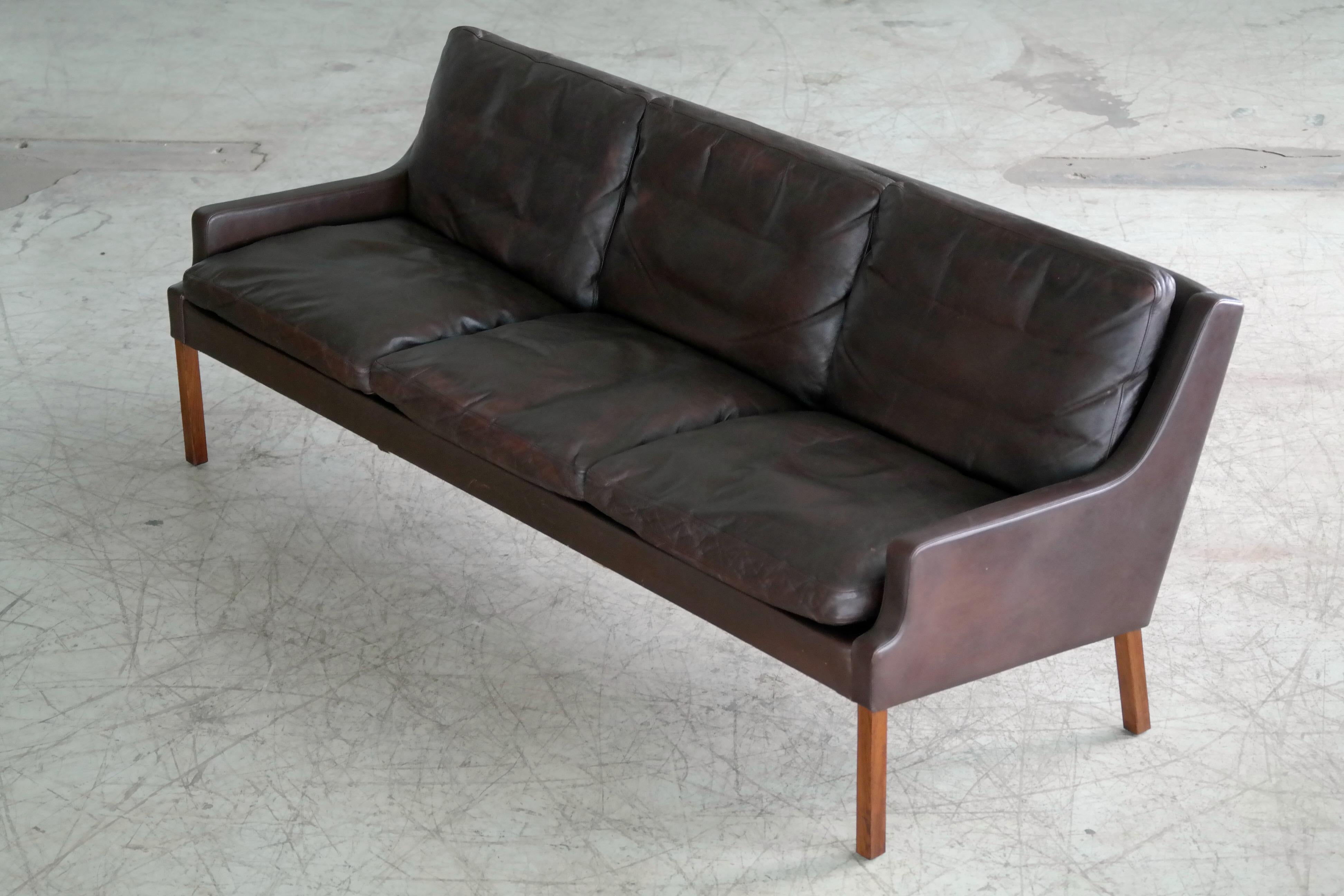 Classic Danish Slim Profile 1960s Sofa in Espresso Brown Leather by Georg Thams 2