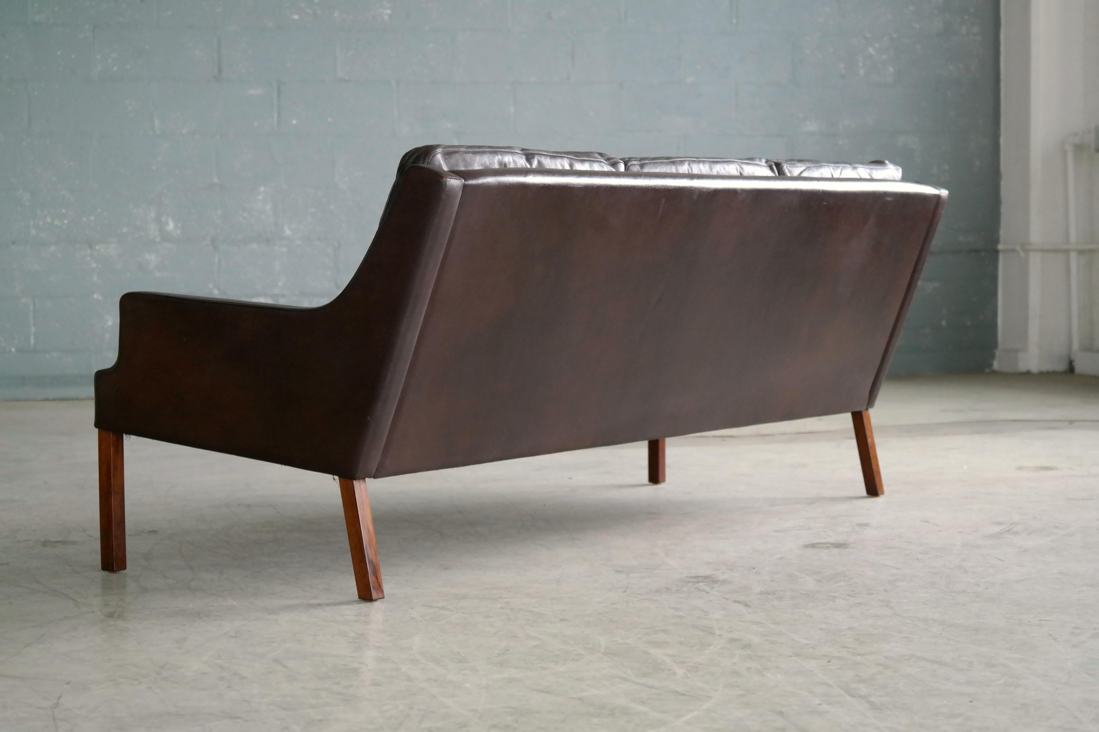 Classic Danish Slim Profile 1960s Sofa in Espresso Brown Leather by Georg Thams 3