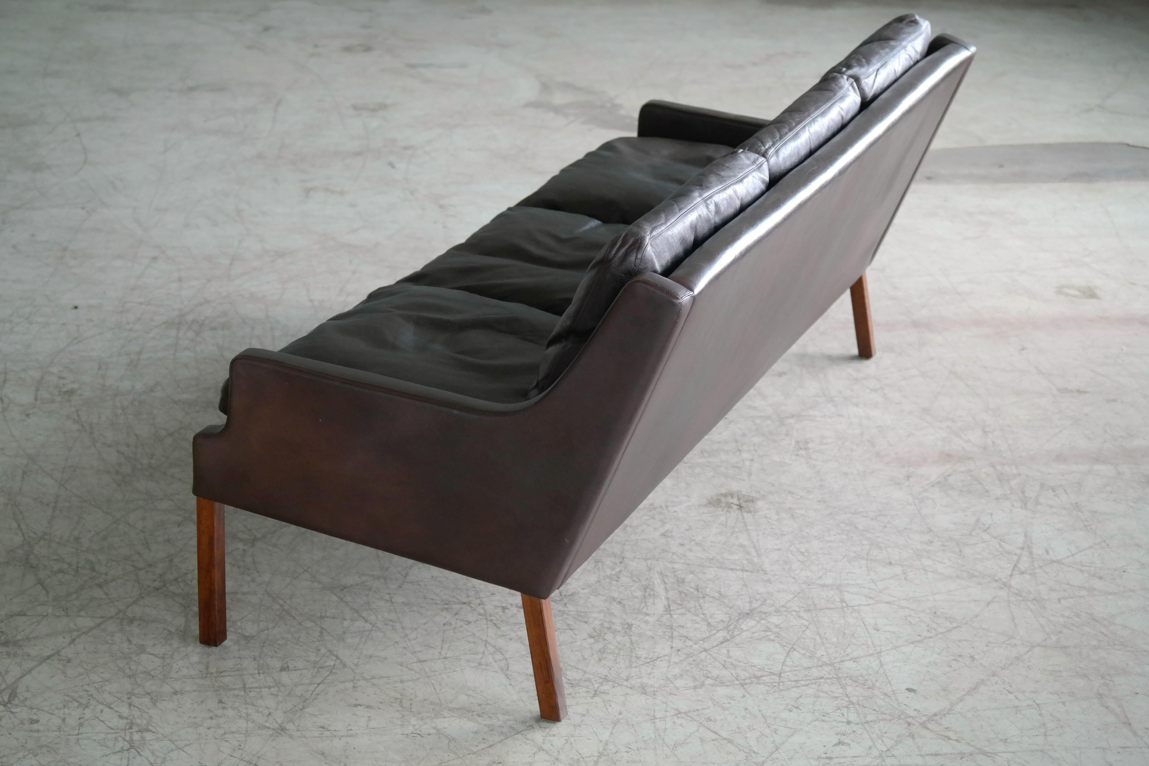 Classic Danish Slim Profile 1960s Sofa in Espresso Brown Leather by Georg Thams 1