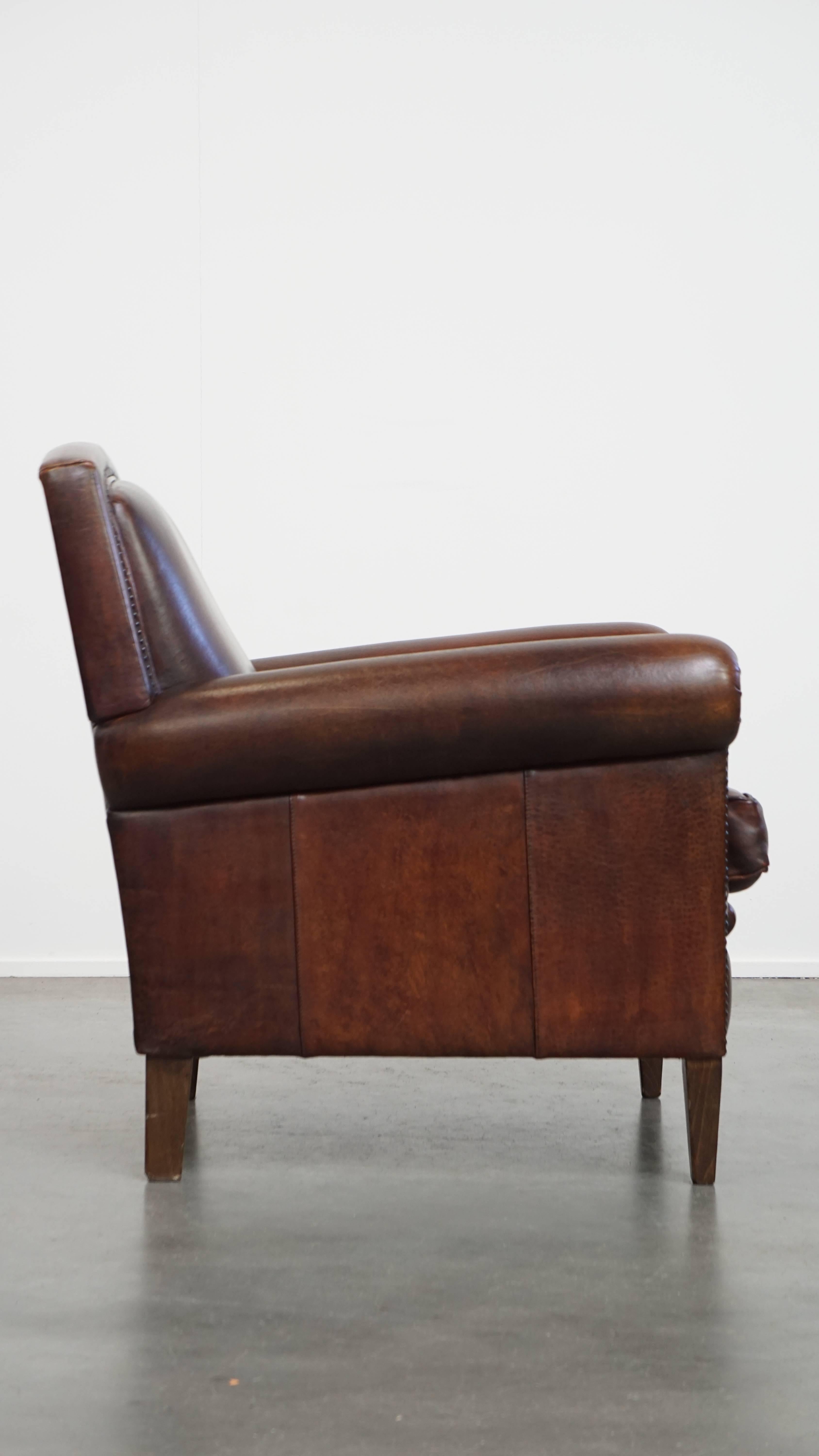 Classical Roman Classic Dark Brown Sheepskin Leather Design Armchair For Sale
