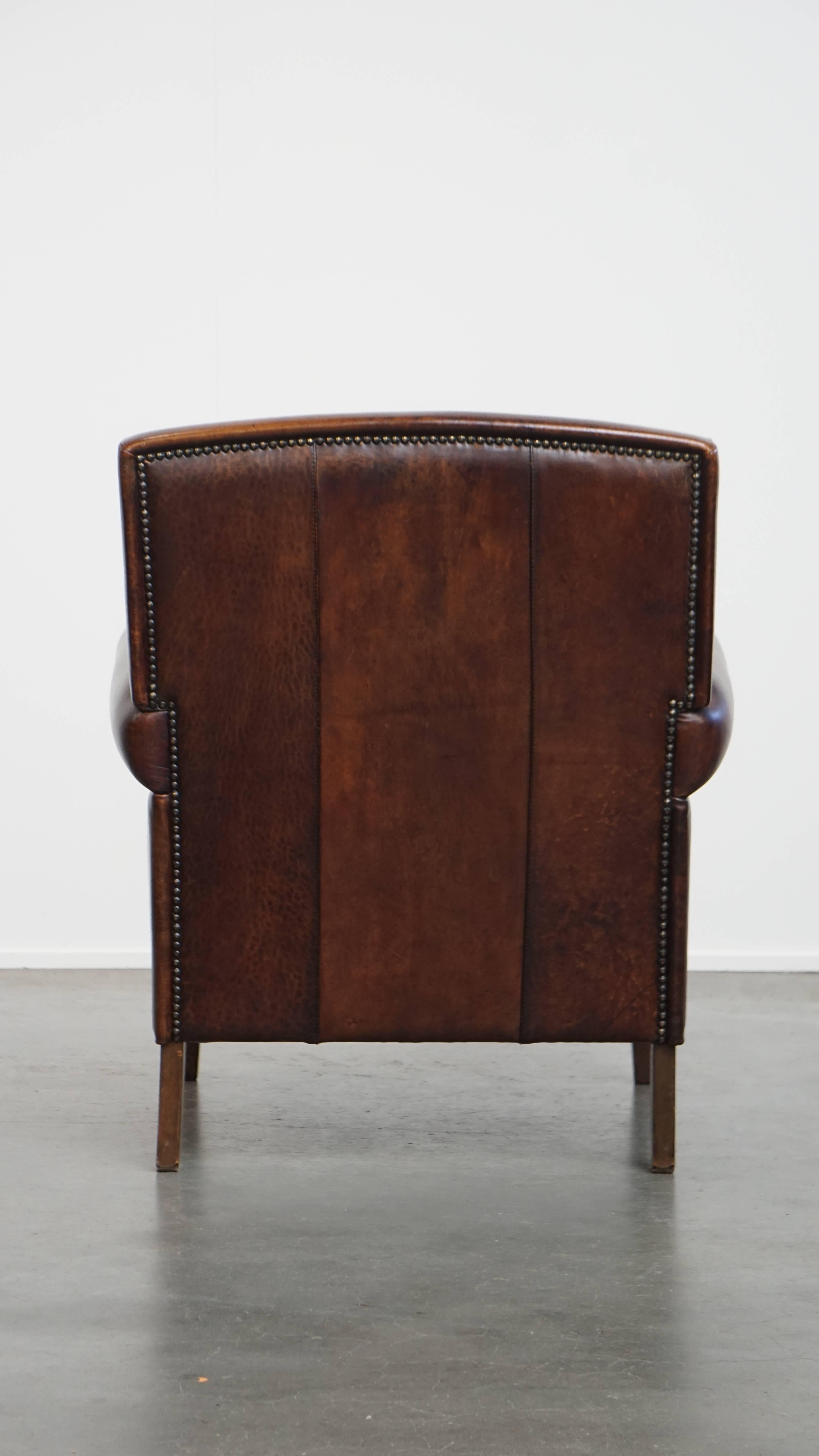 Hand-Crafted Classic Dark Brown Sheepskin Leather Design Armchair For Sale