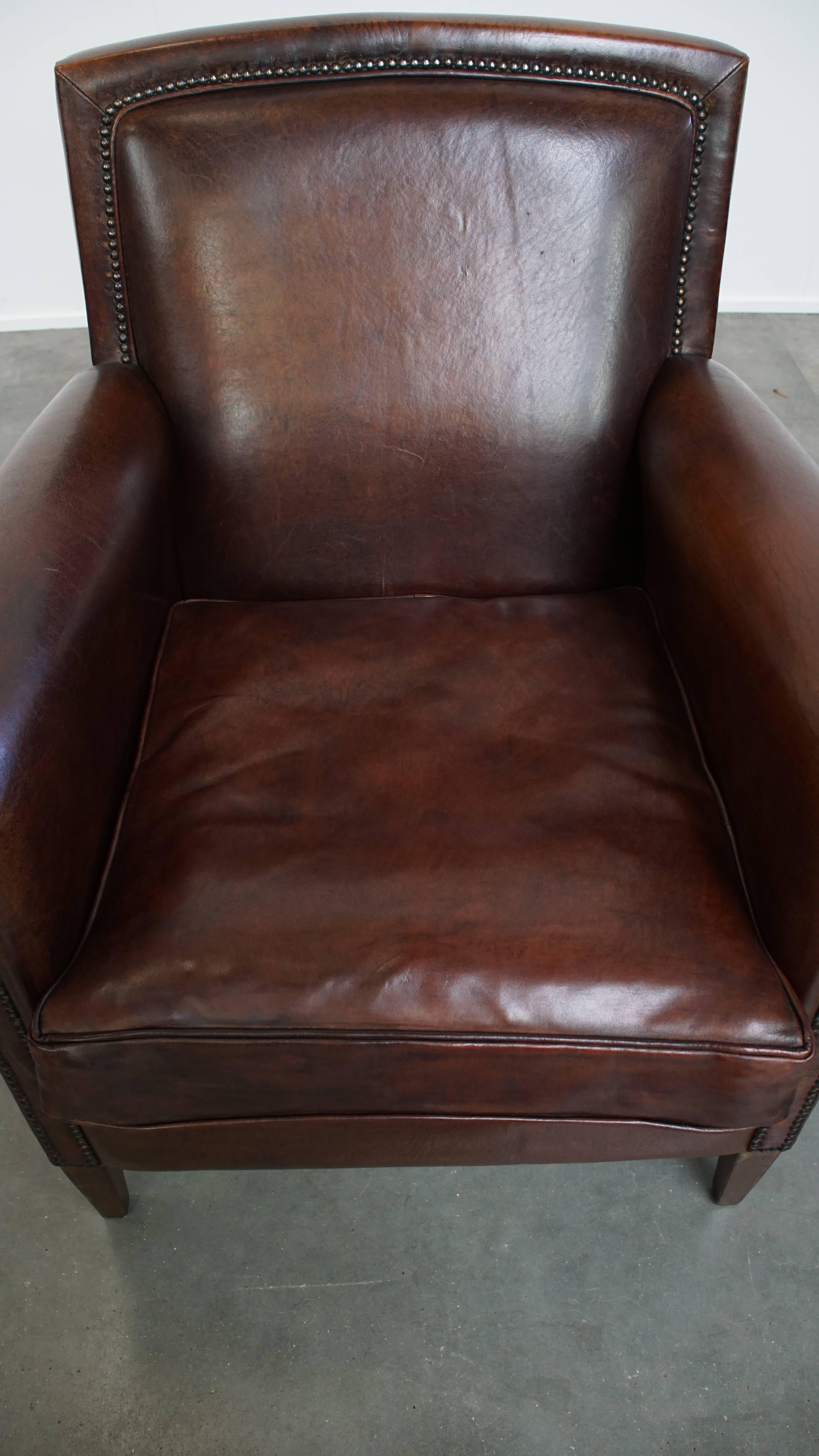 20th Century Classic Dark Brown Sheepskin Leather Design Armchair For Sale