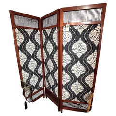 Classic Dark Wood & Blue & White Fabric Screen