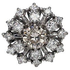 Classic Design 18 Karat Gold 2.16 Carat Diamond Two Row Cluster Ring