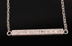 Classic Design 18K White Gold Pave Bar Necklace