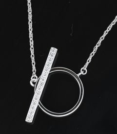 Classic Design 18K White Gold Pave Bar & Toggle Necklace
