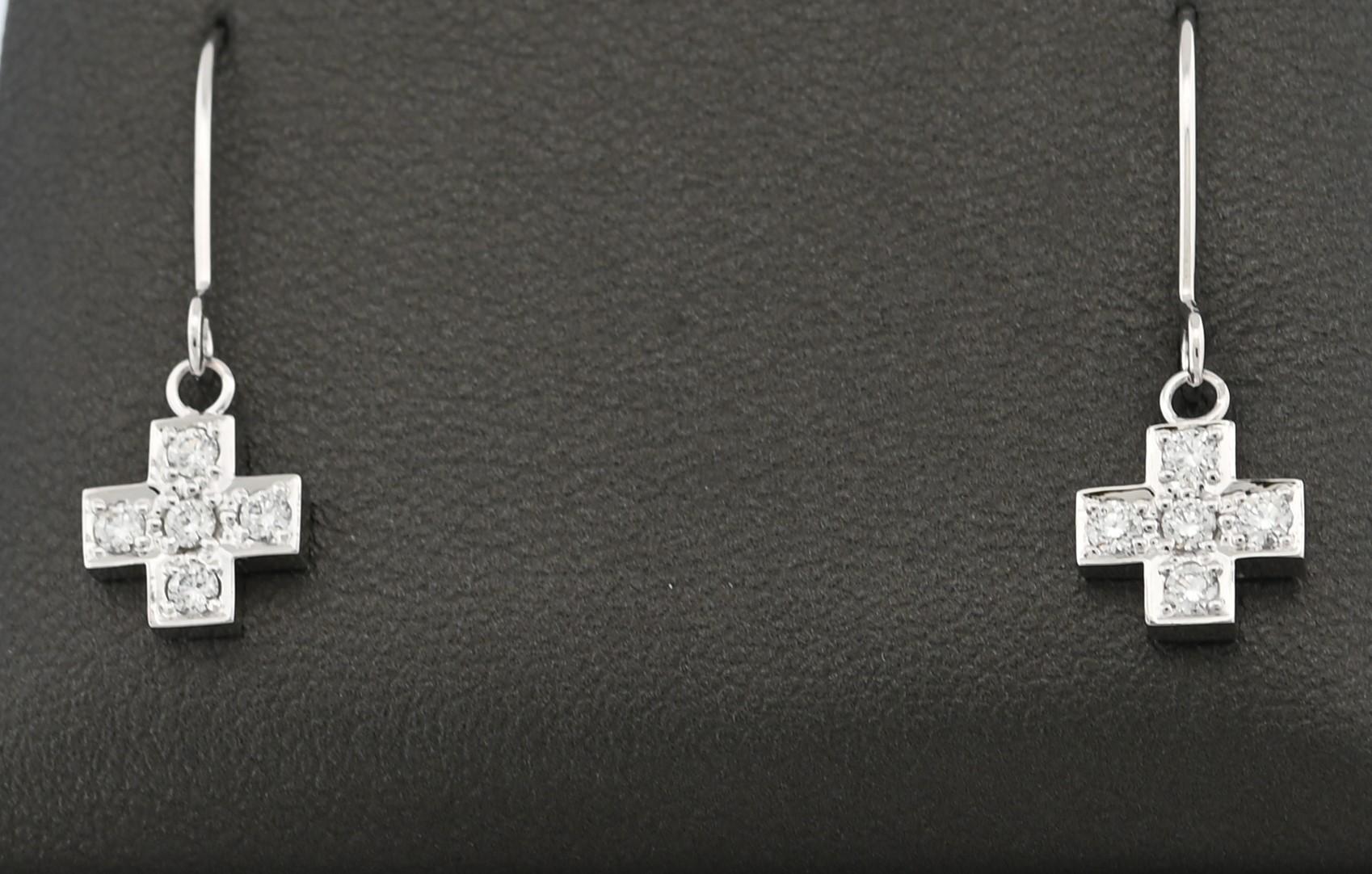 Modern Classic Design 18K White Gold Petite Cross Earrings with Diamonds For Sale
