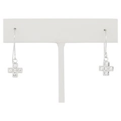 Classic Design 18K White Gold Petite Cross Earrings with Diamonds