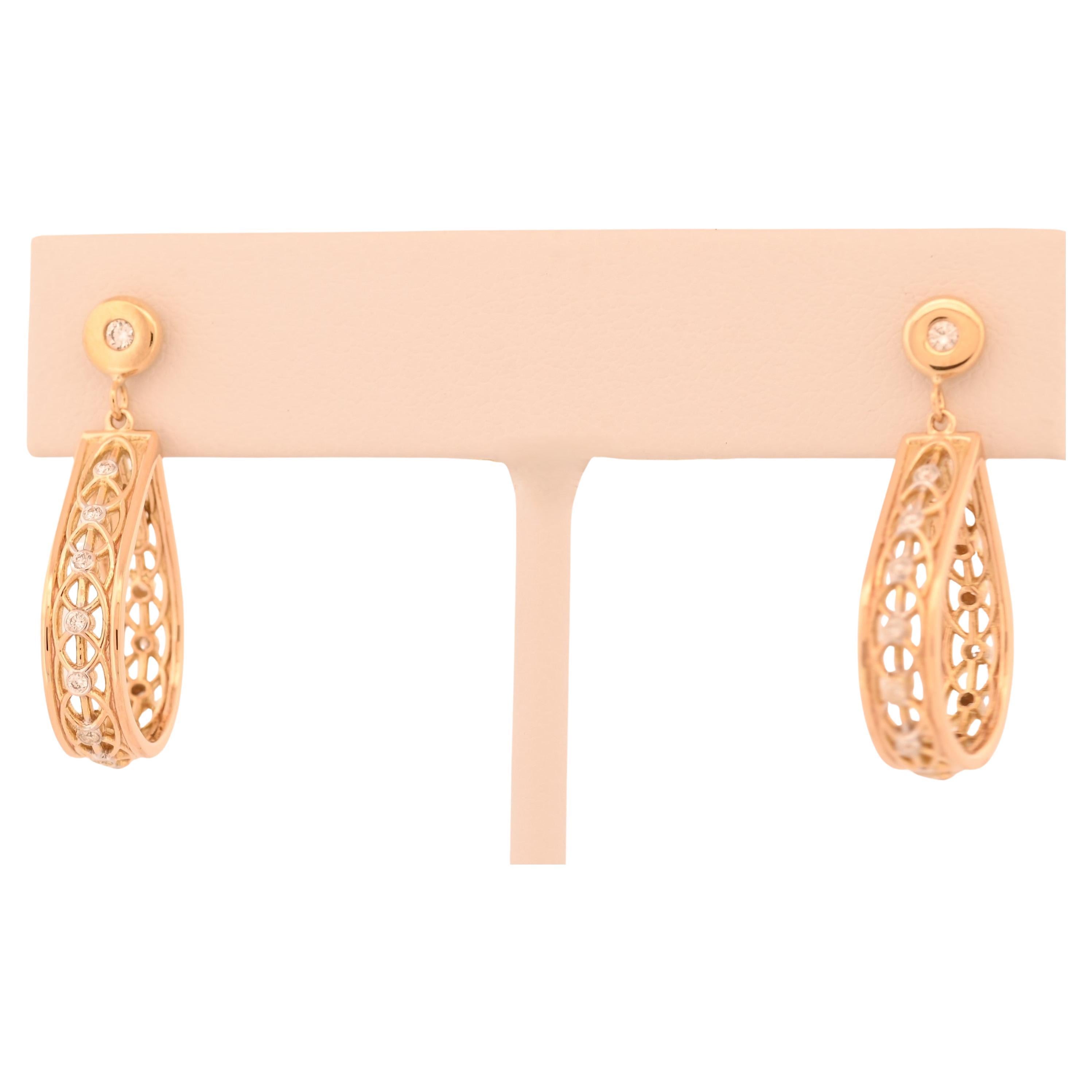 Classic Design 18K Yellow Gold Halo Loop Earring with Diamonds
