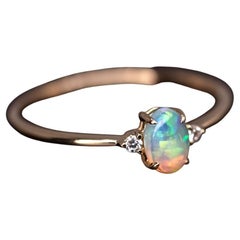 Classic Design/One Bague de fiançailles Opale solide Diamant Or jaune 14K