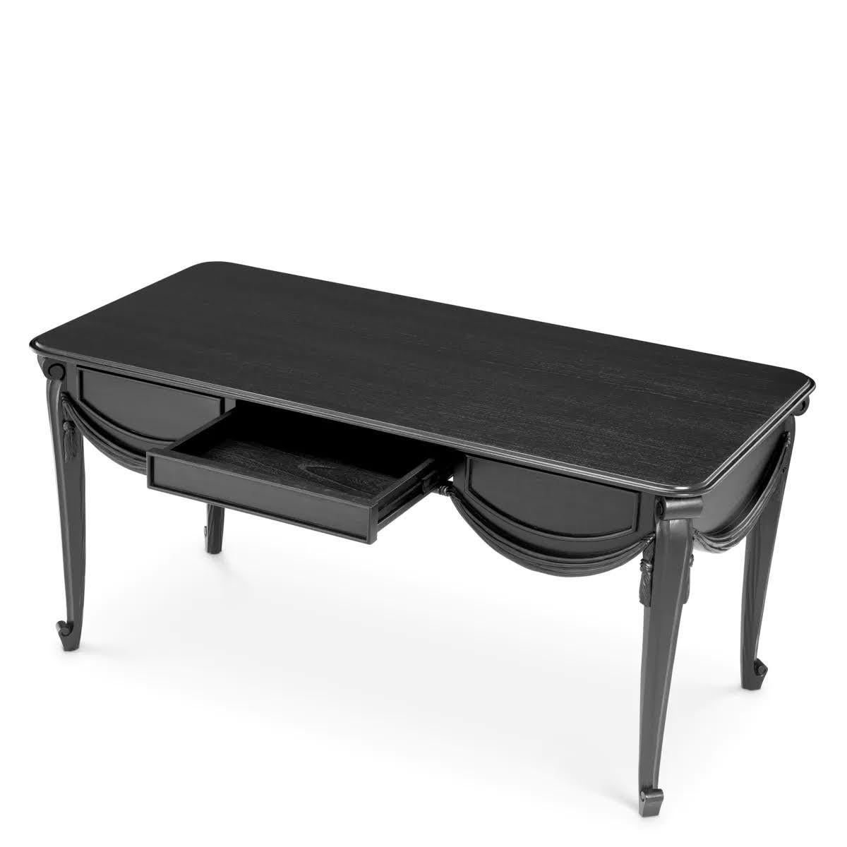 Modern Classic Desk, Black Lacquered Wood, Refined Design. For Sale