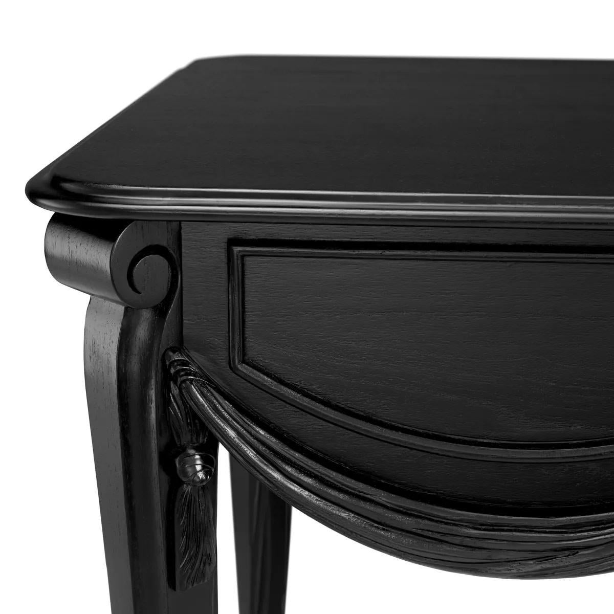 French Classic Desk, Black Lacquered Wood, Refined Design. For Sale