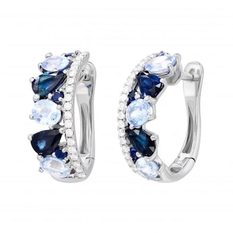Classic Diamond Blue Sapphire White 14k Gold Earrings for Her In New Condition For Sale In Montreux, CH