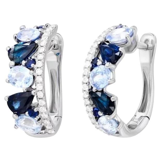 Boucles d'oreilles classiques pour elle en or 14K avec diamants, saphirs bleus et blancs