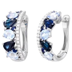 Boucles d'oreilles classiques pour elle en or 14K avec diamants, saphirs bleus et blancs