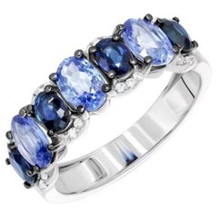 Classic Diamond Blue Sapphire White 14k Gold Ring for Her