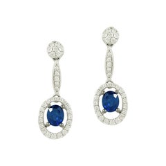 Classic Diamond Blue Sapphire White Gold Dangle Earrings
