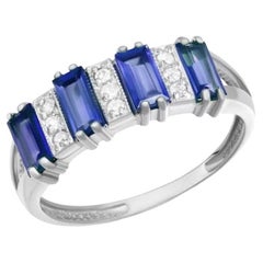 Classic Diamond Blue Sapphire White Rose 14k Gold Ring for Her for Him