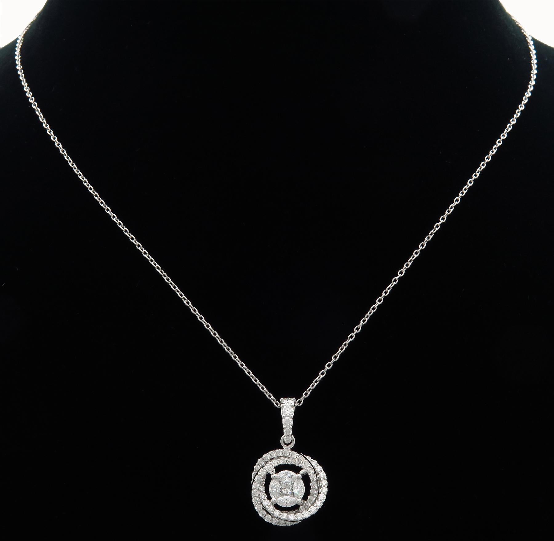 Brilliant Cut Classic Diamond Chain Necklace in 18 Karat White Gold For Sale