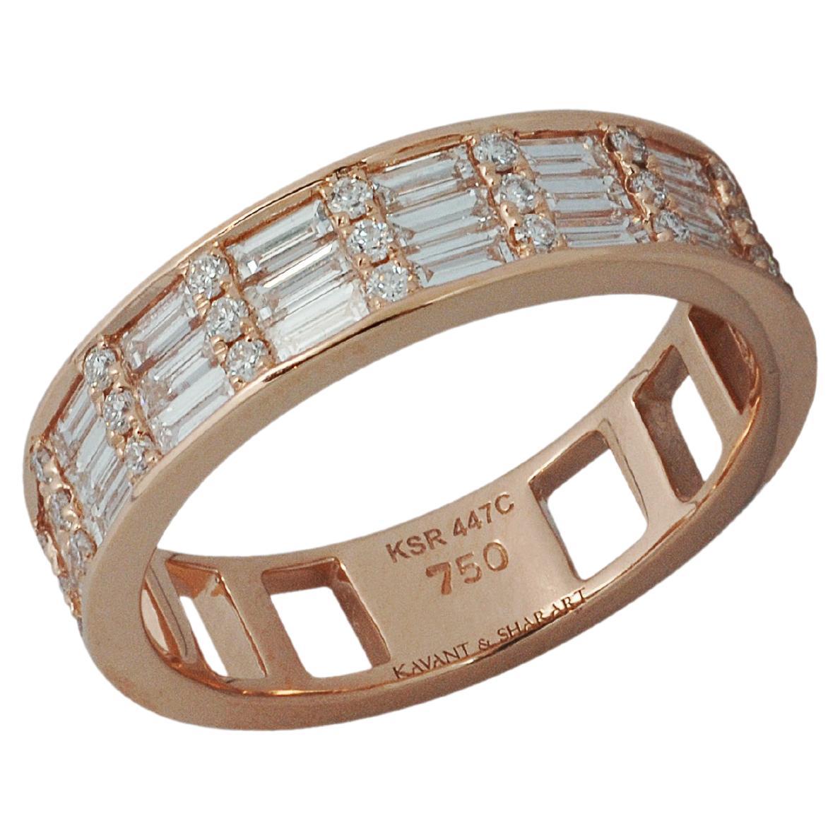 Classic Diamond Cigar Band 3 Ring in 18K Rose Gold Settings