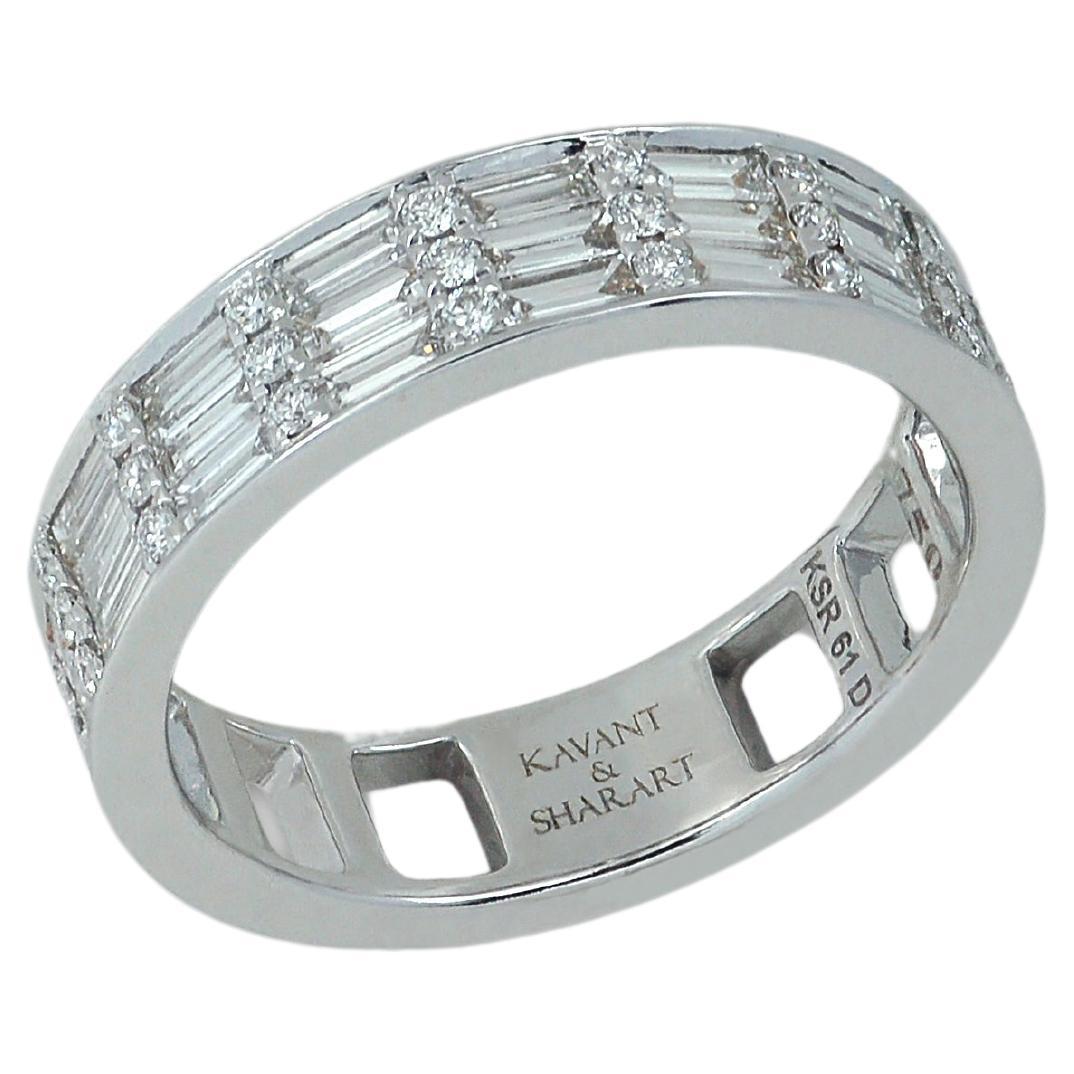 Classic Diamond Cigar Band 3 Ring in 18K White Gold Settings