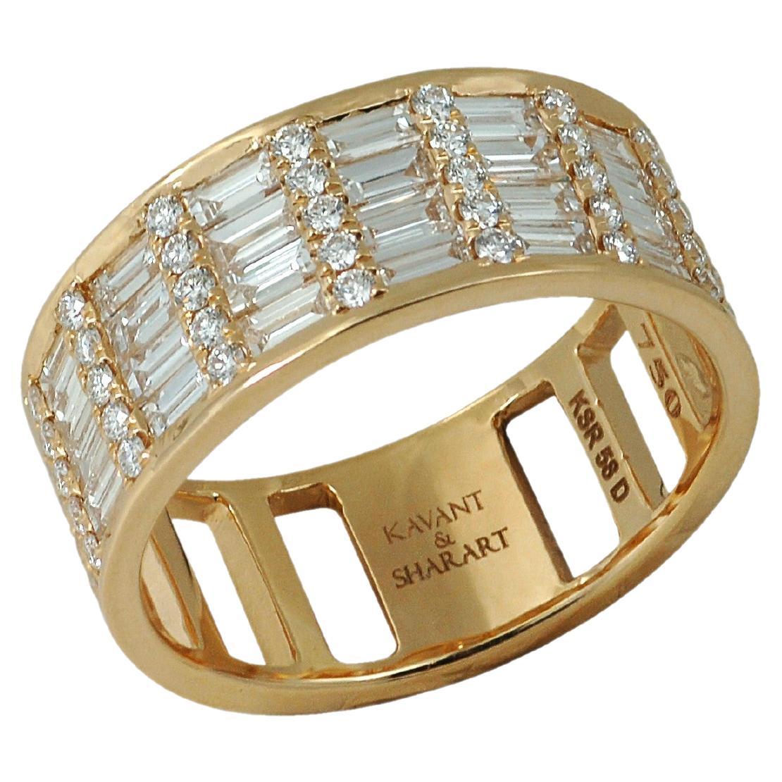 Classic Diamond Cigar Band 5 Ring in 18K Gold Settings