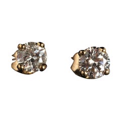 Classic Diamond Ear Studs, 9K Yellow Gold, Diamond Solitaires Est .30ct