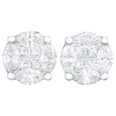 Classic Diamond Earring Round Illusion Stud in 18 Karat White Gold