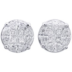 Classic Diamond Earring Round Illusion Stud in 18 Karat White Gold